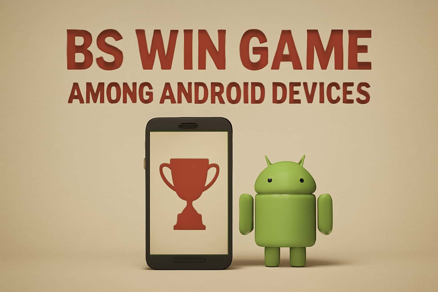 Informative scene showcasing the BS Win Game app on an Android device.