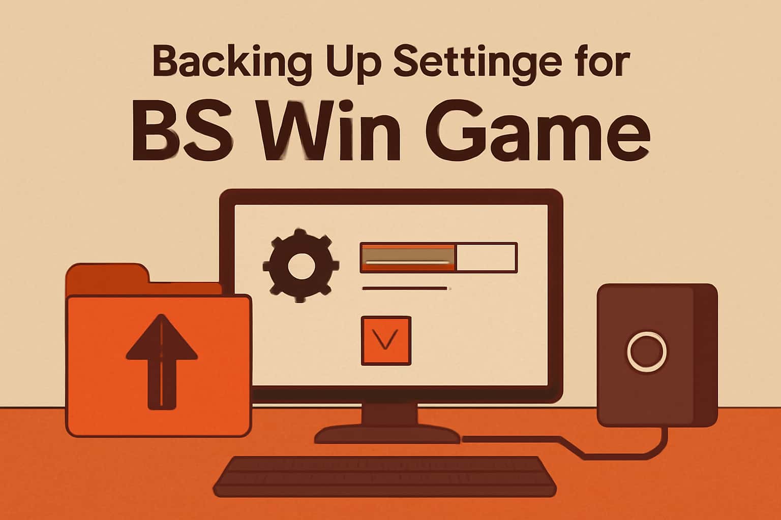 A futuristic visual representation showcasing the process of backing up settings for BS Win Game.
