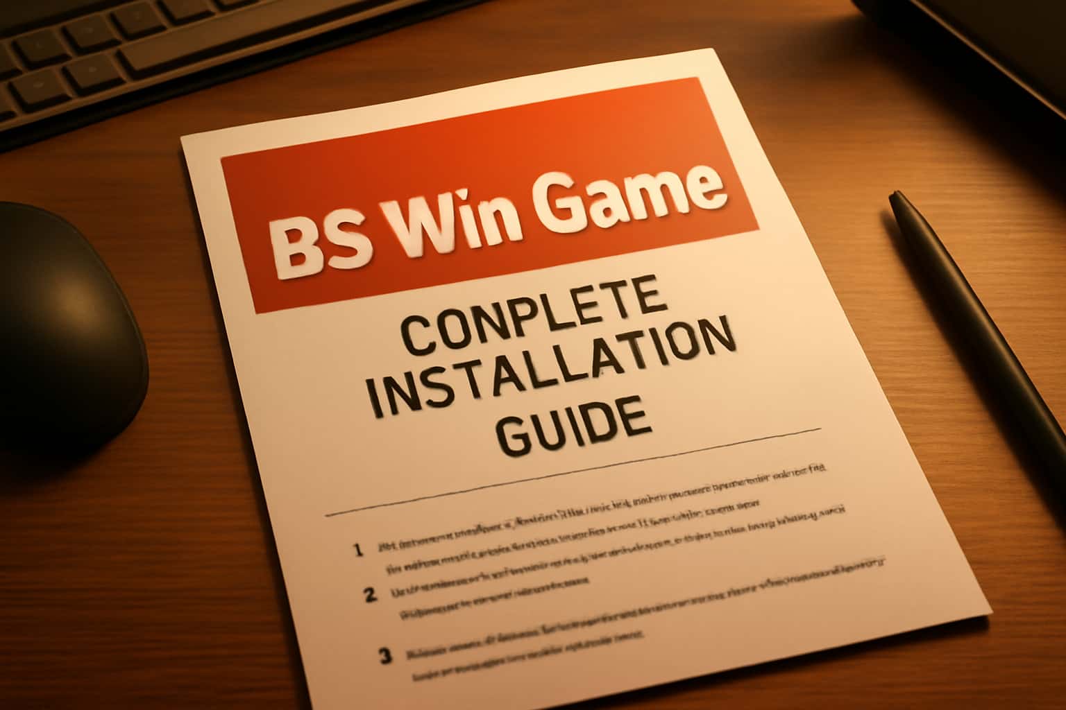 Informational scene about BS Win Game installation guide with relevant text.