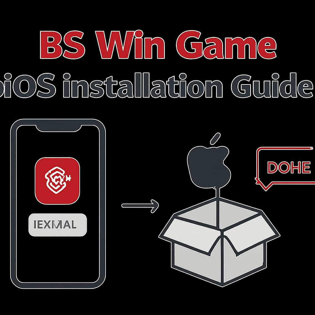 Illustration detailing the installation process of BS Win Game on iOS.