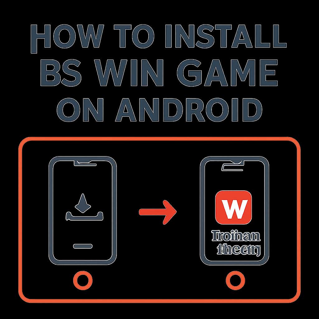 An educational diagram outlining the steps to install BS Win Game on Android.