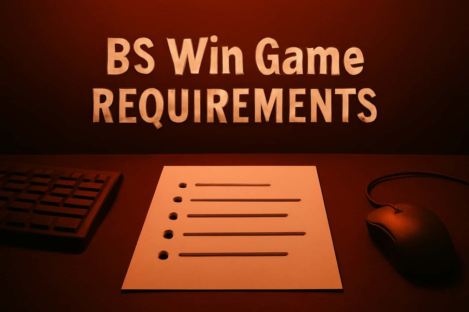 Informational scene showcasing BS Win Game Requirements with a futuristic design.