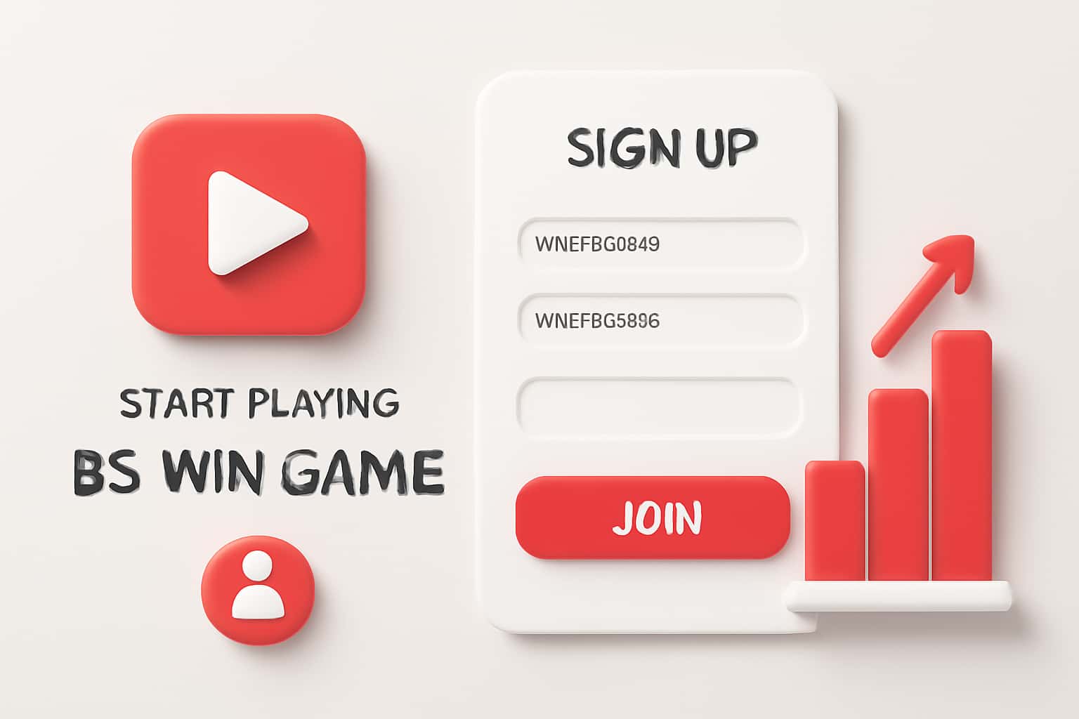 Start Playing BS Win Game - Sign Up Interface