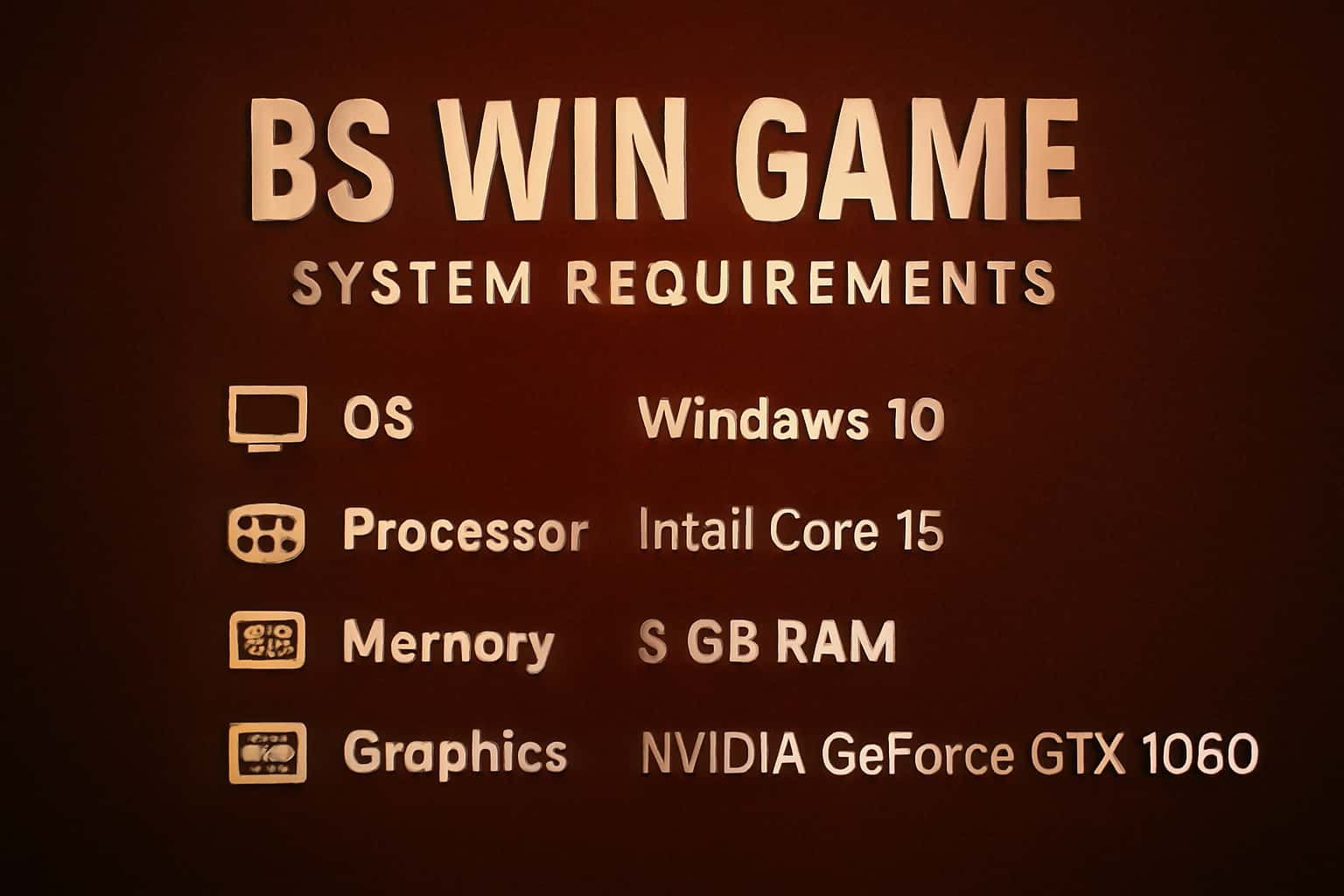 An informative graphic showcasing the system requirements for BS Win Game.